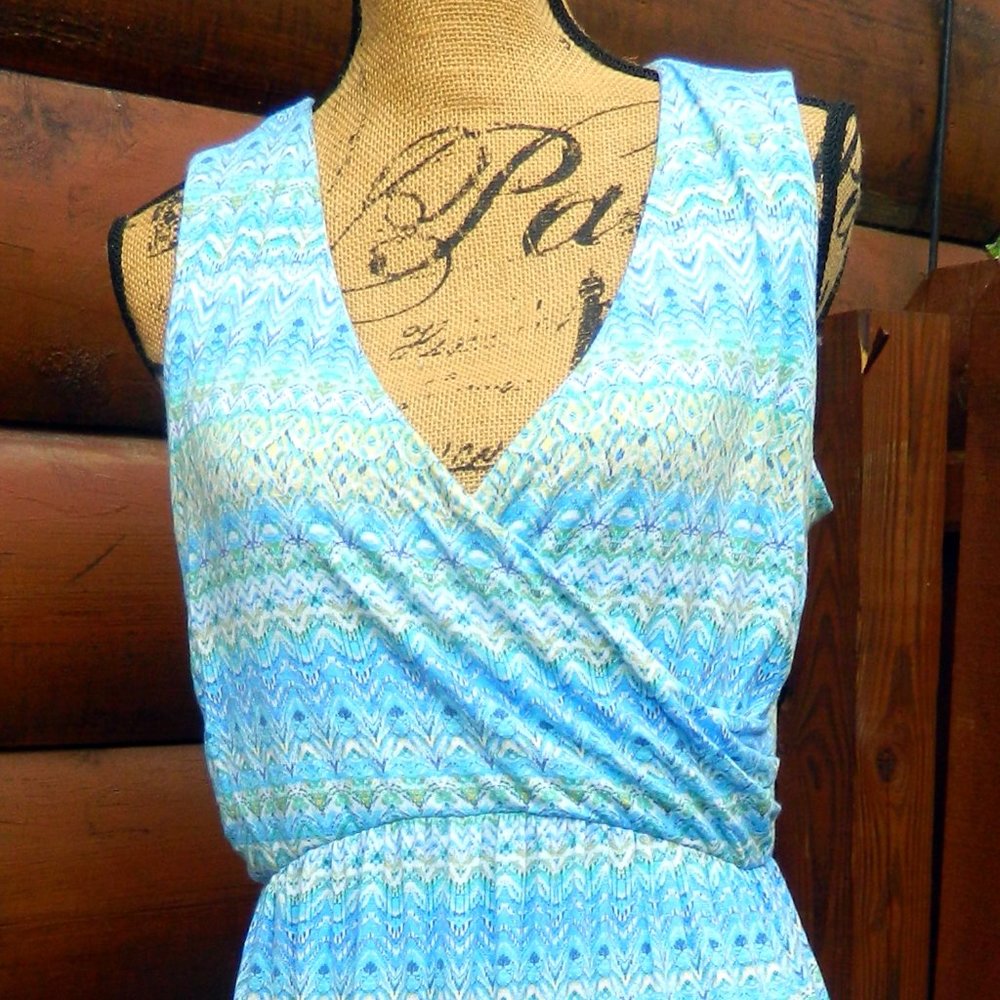 J. Jill Surplice Top Blue Green Maxi Dress Sleeveless Womens Medium